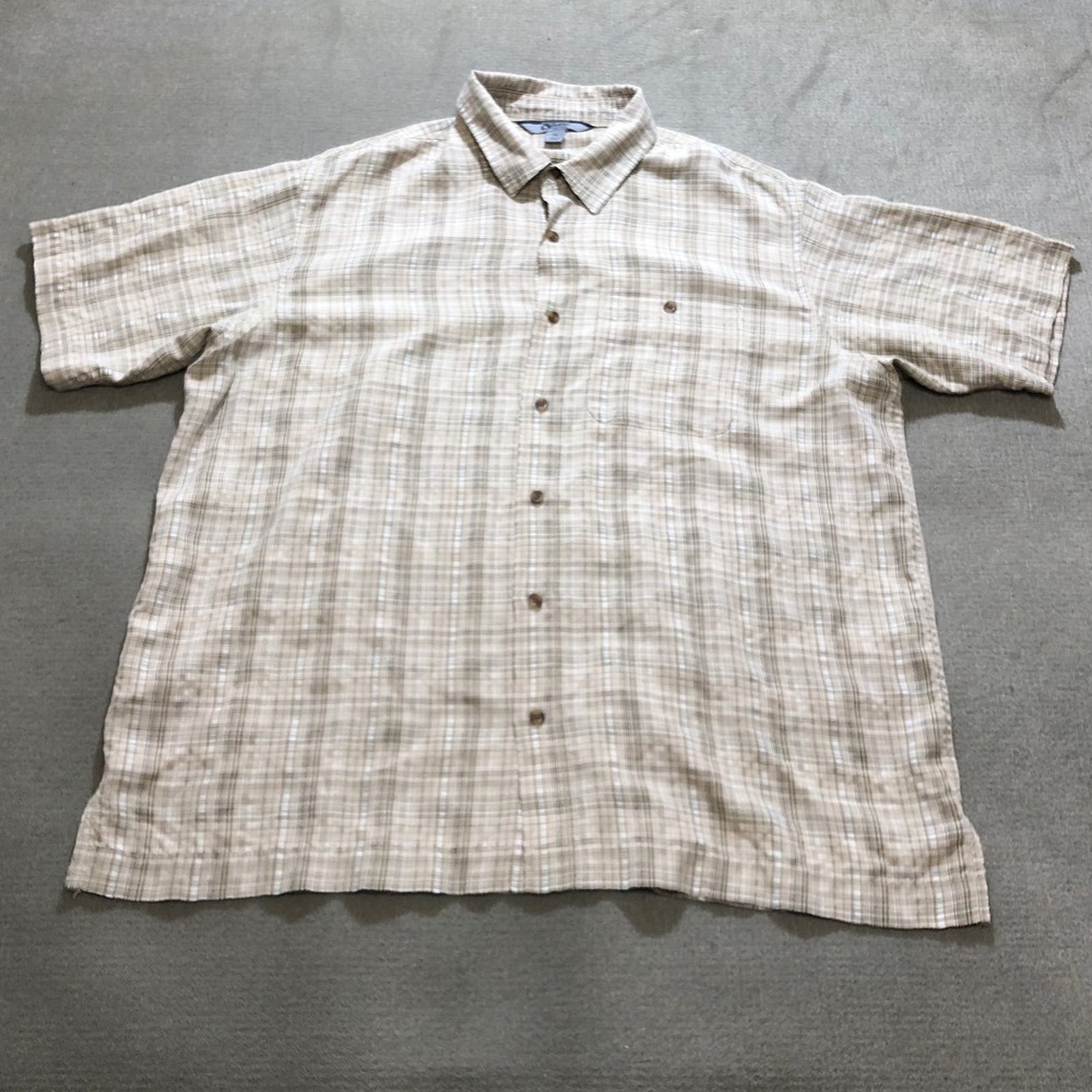 Gander Mountain Guide Series Mens Shirt Extra Large Khaki Plaid Short Sleeve